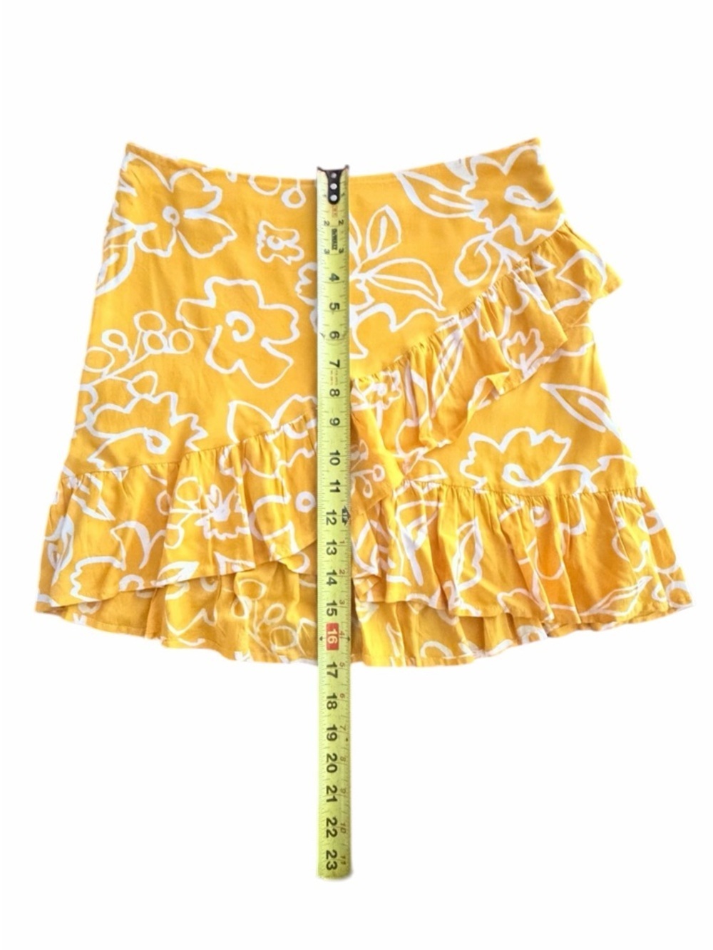 XIX Palms Sydney Yellow Floral Faux Wrap Ruffle Skirt Small - Picture 4 of 8